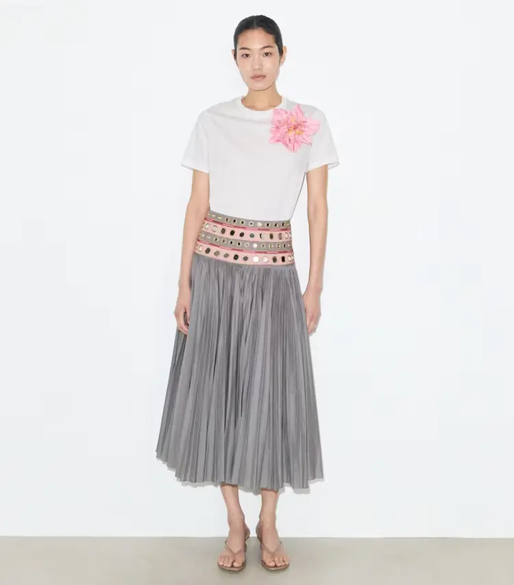 Mirror Embellished Cotton Skirt - Image 2